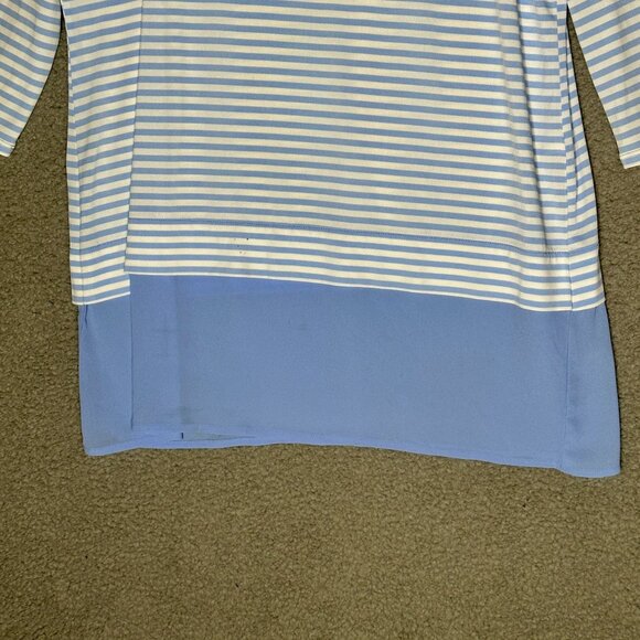 Chicos Striped Oversize Tunic Top Womens Sz M Blue White‎ Layered Hem Nautical - Picture 8 of 14